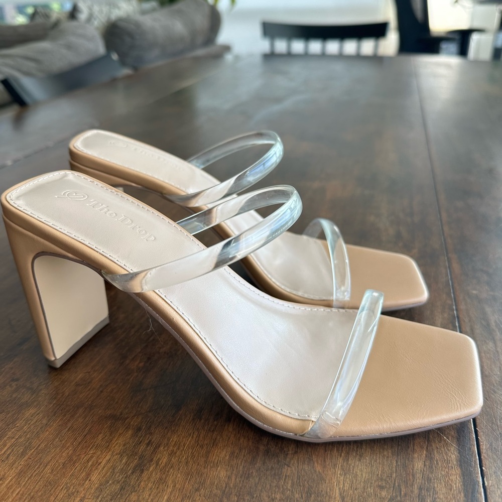 Nude heels with clear straps